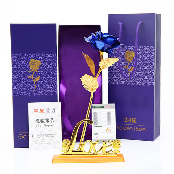 Blue Golden Rose With Love Stand
