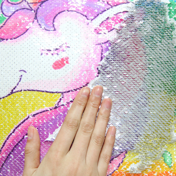 Rainbow Unicorn Pillow cover hand moving sequins
