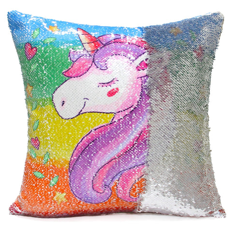Rainbow Unicorn Pillow cover half silver