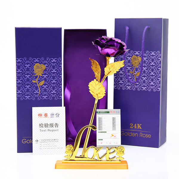 Purple Golden Rose With Love Stand