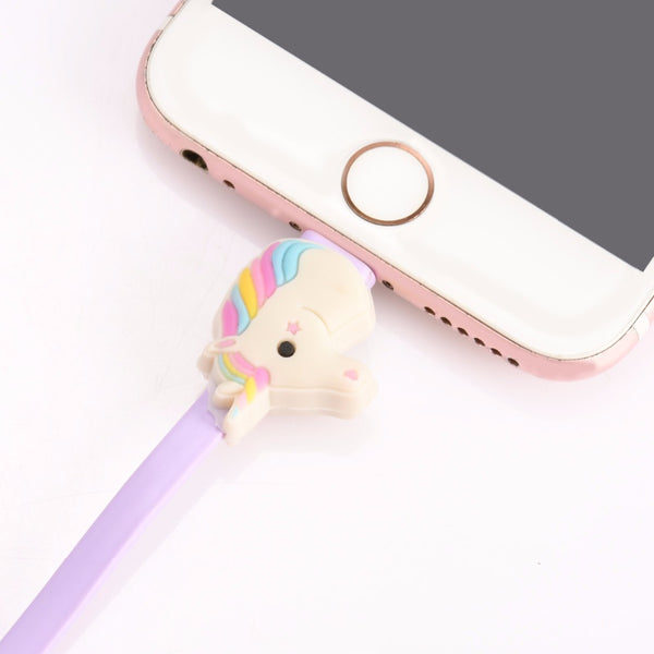 Rainbow Unicorn Cable Charger plugged in to Iphone