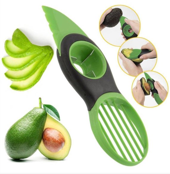 All In One Avocado Tool long view with steps on how to use