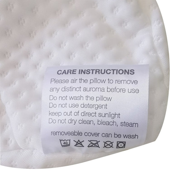 Slow Rebound Pressure Foam Pillow care instructions tag on pillow cover