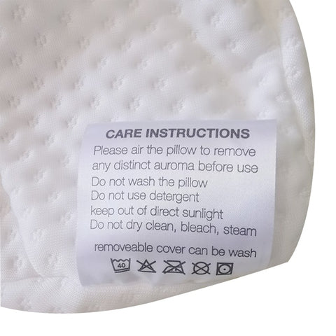 Slow Rebound Pressure Foam Pillow care instructions tag on pillow cover