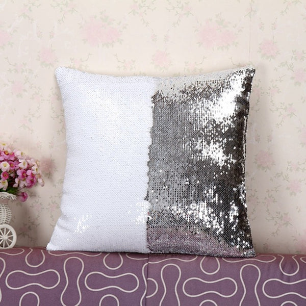 White and silver sequins mermaid pillow