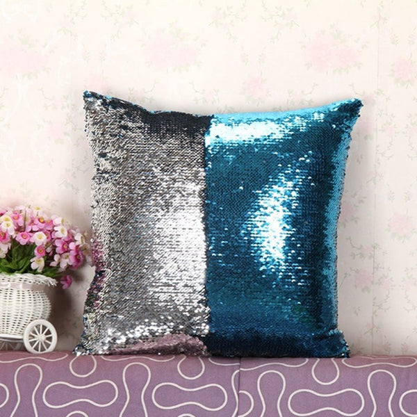 Lake Blue and Silver sequins mermaid pillow