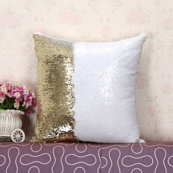 White and Gold sequins mermaid pillow