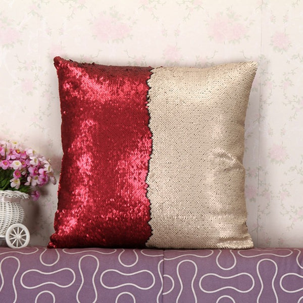 Red and Champagne sequins mermaid pillow