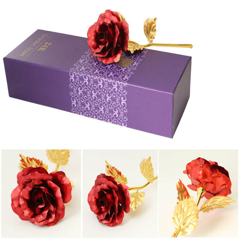 Red Golden Rose On Box 3 Different Angles